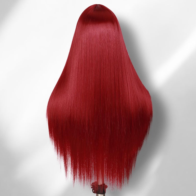 WIGER Red Wigs For Women Long Straight Red Hair Wig Middle Part Synthetic Colored Mermaid Cosplay Wig No Lace Nature Looking Girls Red Costume Full Wigs - Image 4